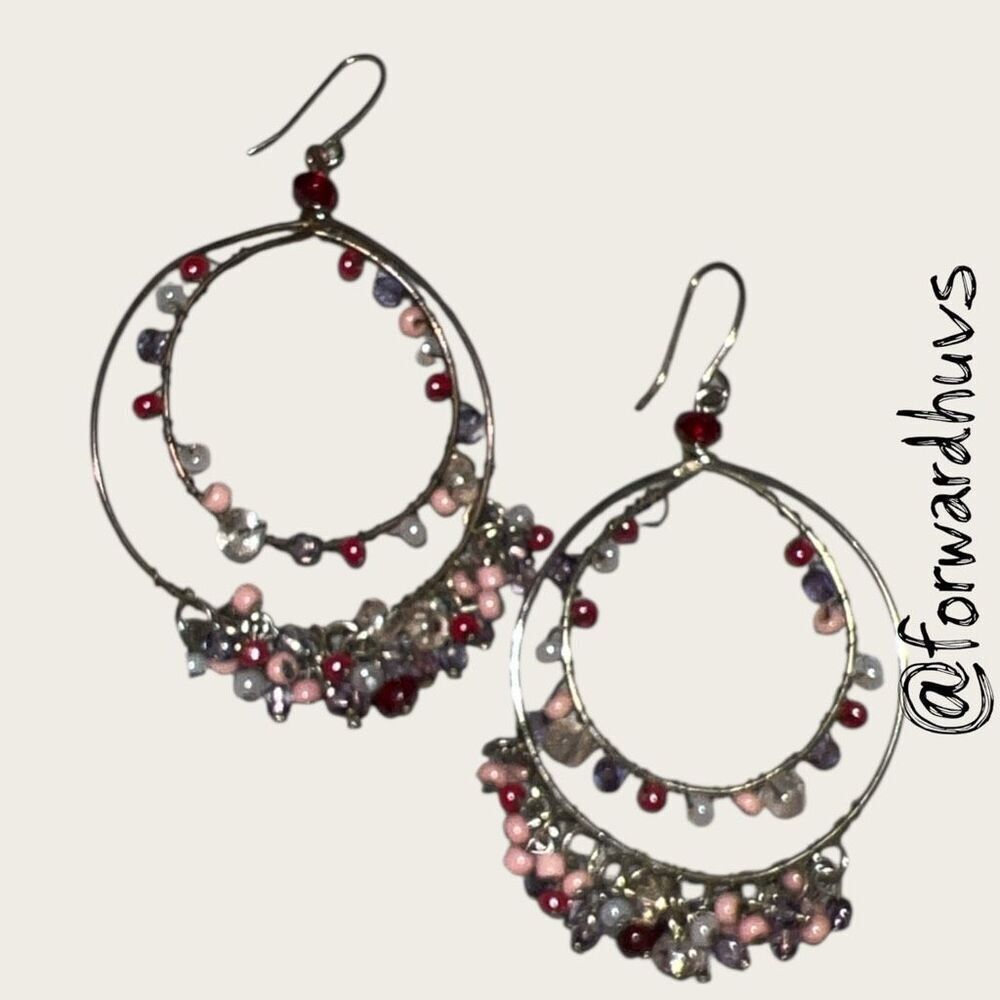 Bundle Sale 3 for $15 | Hand Crafted Double Hoop Earrings – Red & Pink Beads